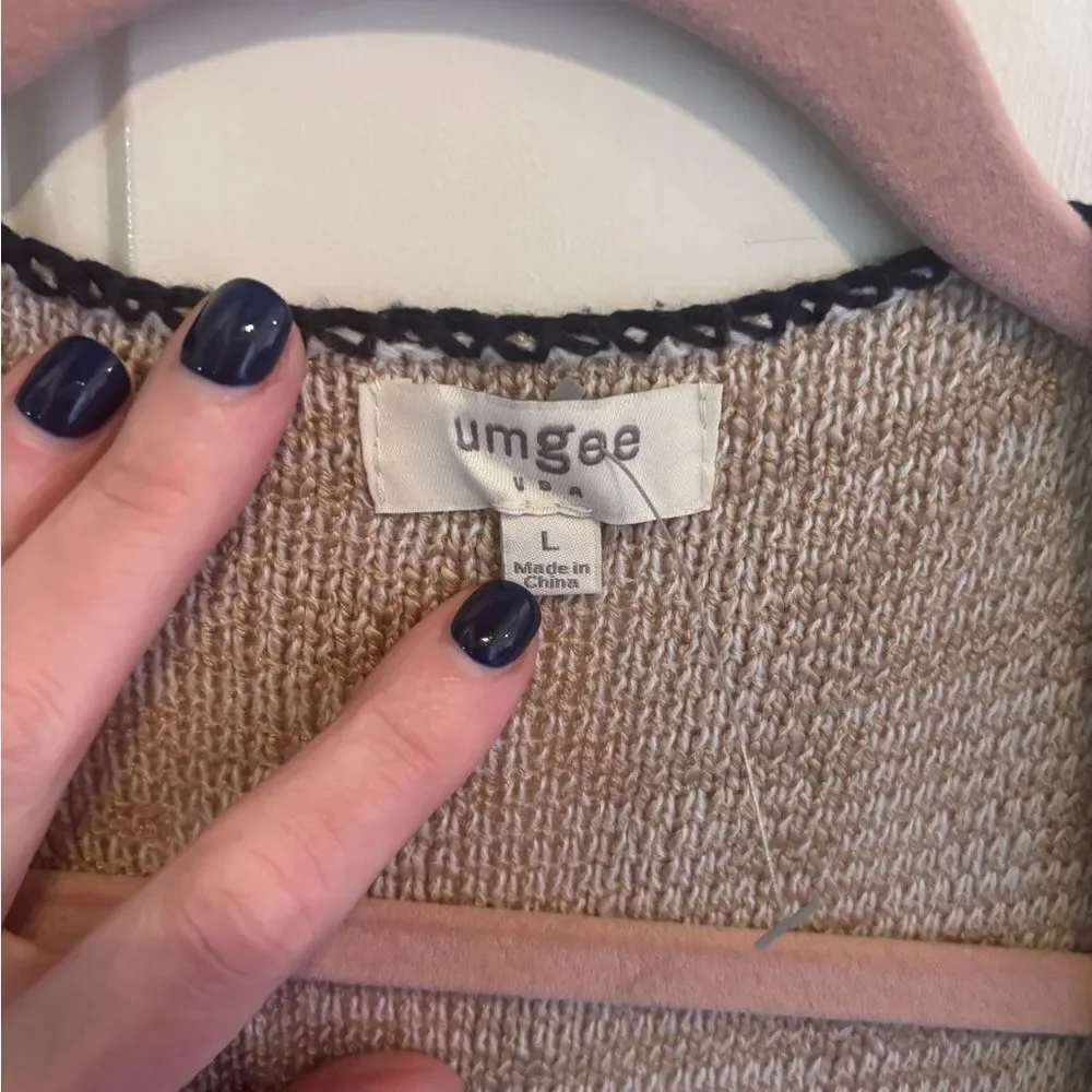 Anthropologie Umgee Cream, Blue & Pink Striped Open Front Fringe Vest
